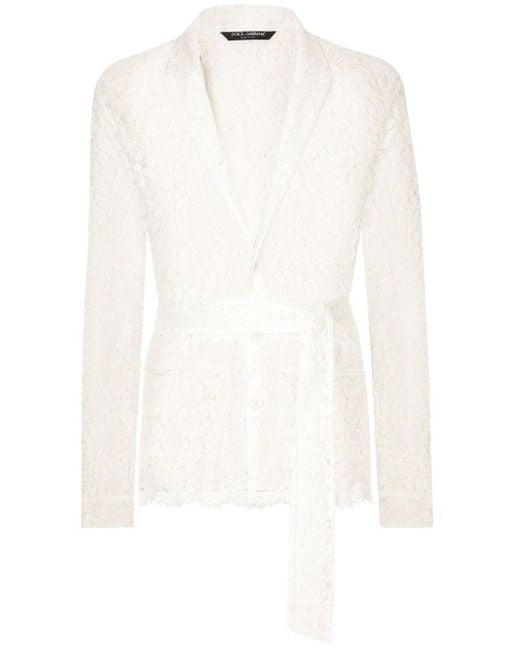 Dolce & Gabbana White Short Lace Dressing Gown for men