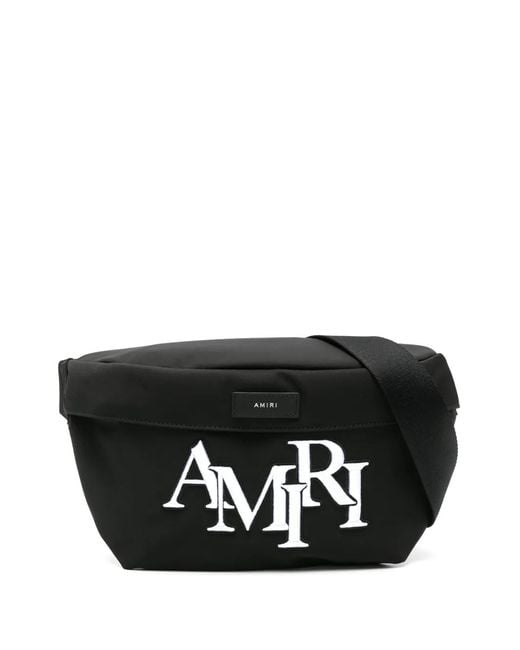Amiri Black Staggered Logo-Embroidered Belt Bag for men