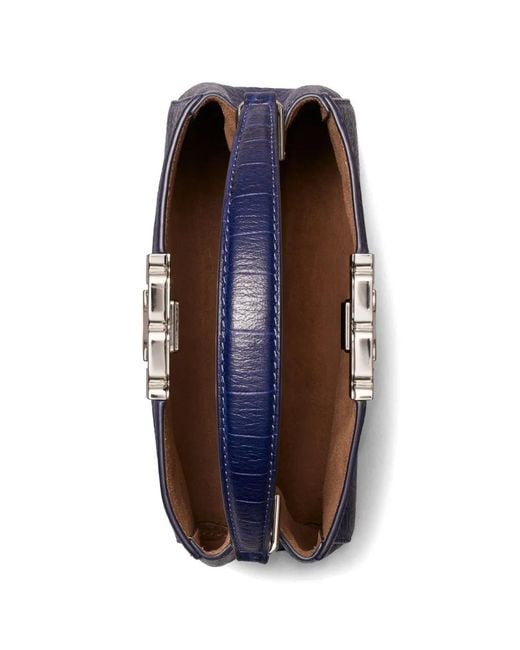 Tory Burch Blue Mini Eleanor Soft Croc-Embossed Satchel