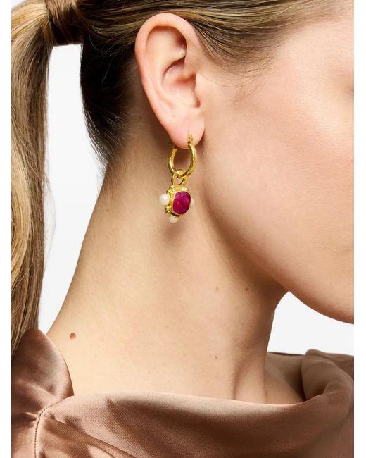 Ottoman Hands Metallic Esther Ruby Pearl Drop Earrings