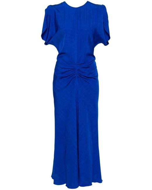 Robe mi-longue à fronces Victoria Beckham en coloris Blue