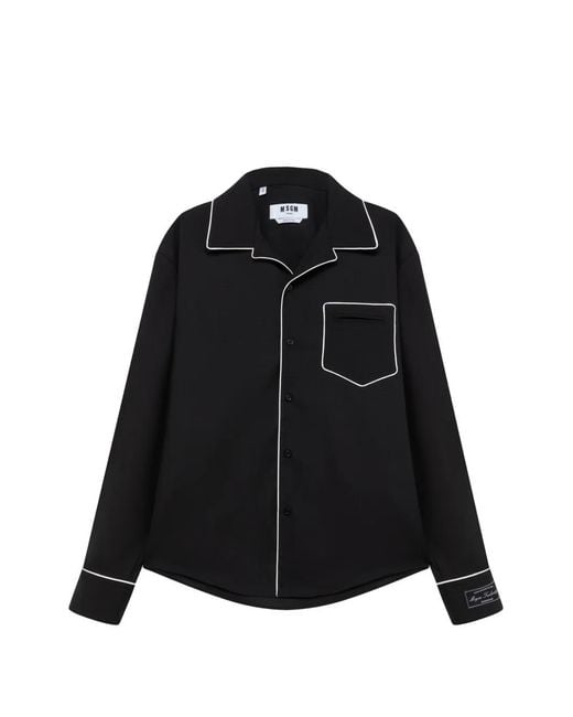 MSGM Black Piped-Trim Chest-Pocket Shirt for men