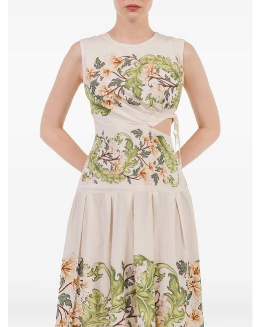Agua Bendita Metallic Otoño Anhelo Floral-Print Midi Dress