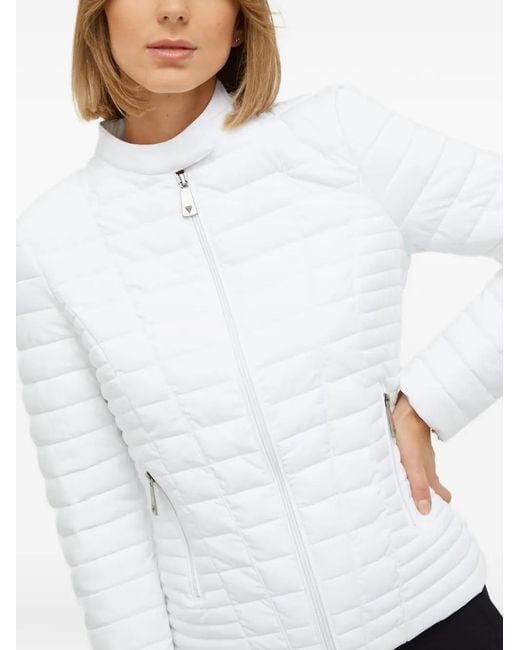 Guess White Quilted Zip Jacket