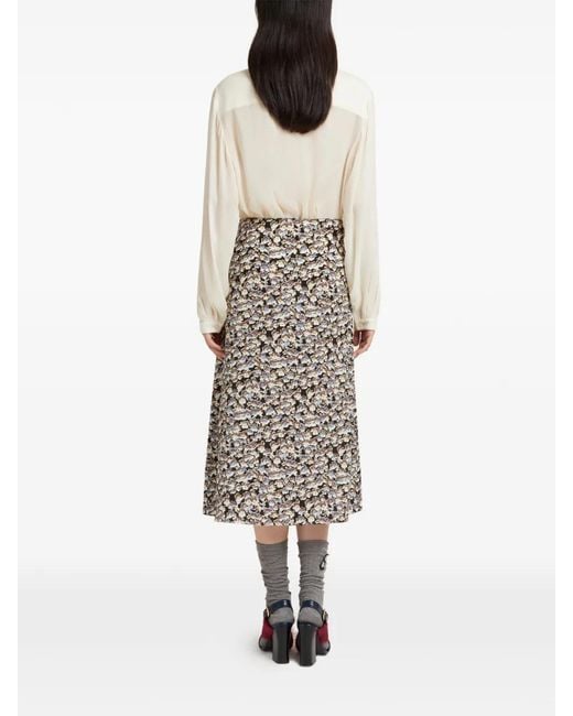 Marni White Crêpe De Chine Fluid Skirt With Anemones Print