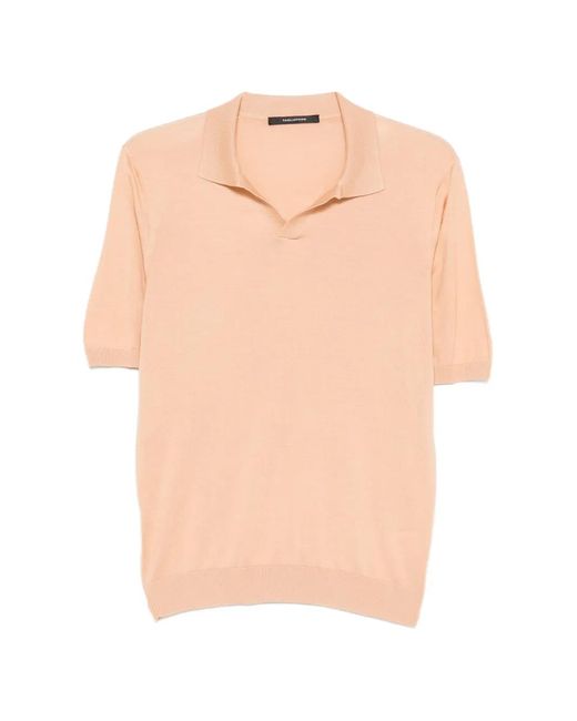 Tagliatore White Silk Polo Collar T-Shirt With Slit Neckline for men