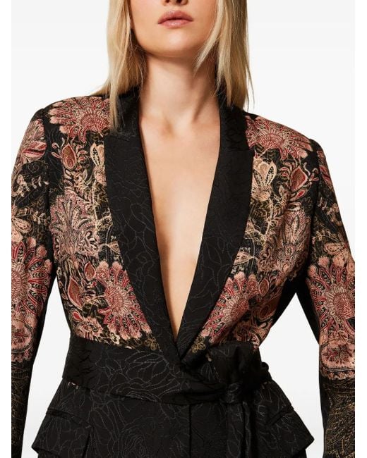 Twinset Black Paisley-Print Belted Blazer