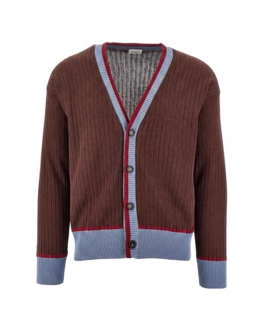 GALLIA Brown Ribbed V-Neck Cardigan for men