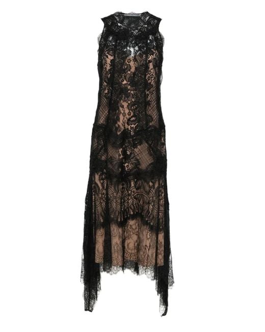 Alberta Ferretti Black Chantilly-Lace Midi Dress