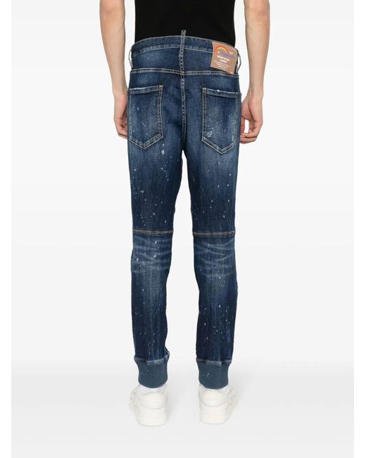 DSquared² Blue Distressed Slim-Fit Track Jeans for men