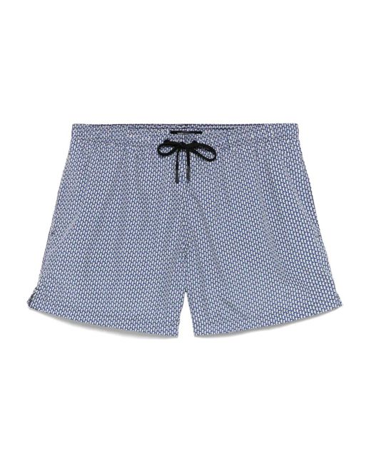 Tagliatore Blue Geometric-Print Swim Shorts for men
