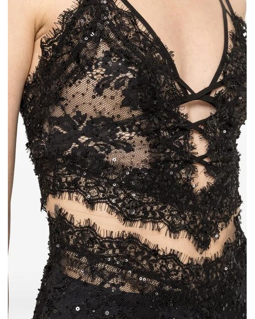 Nissa Black Beaded Lace-Trimmed Maxi Dress