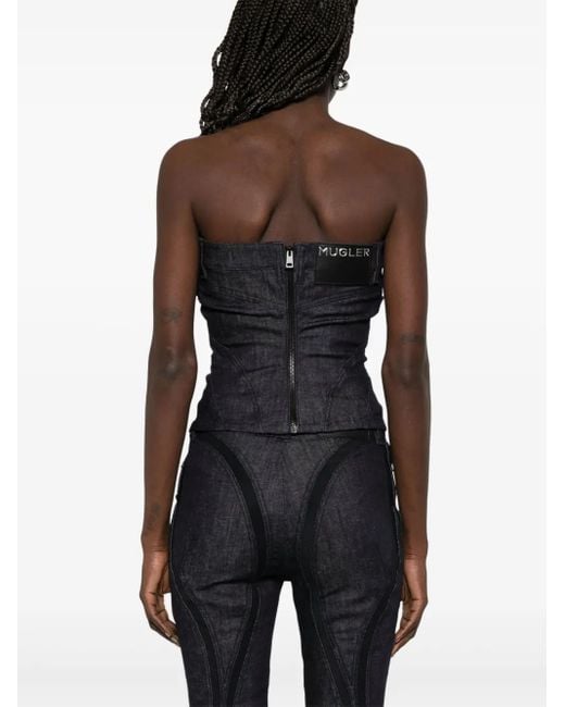 Mugler Black Denim Bustier Top