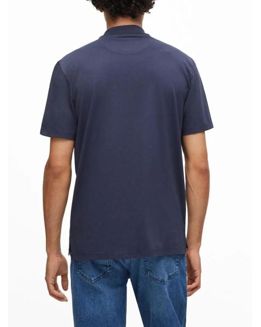 HUGO Blue Zip-Up Short-Sleeve Piqué Polo Shirt for men