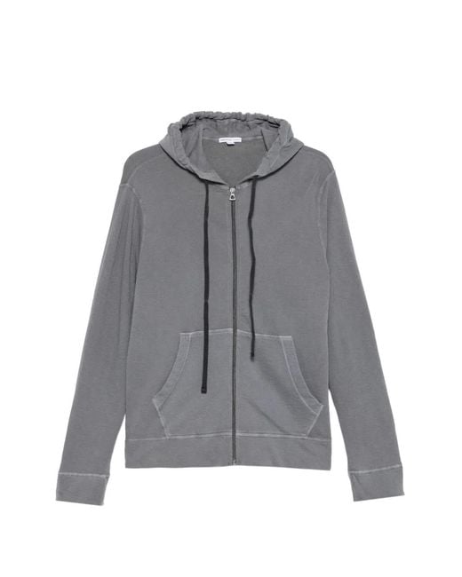 James Perse Gray Zip-Up Drawstring Hoodie for men