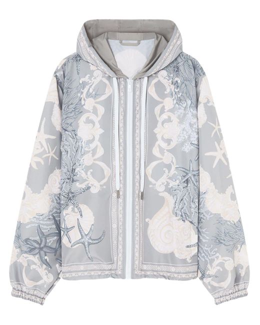 Versace Gray Hydrangea-print Hooded Jacket for men
