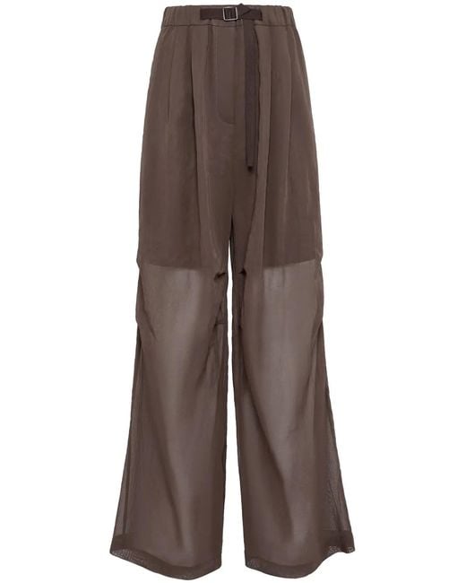 Brunello Cucinelli Brown Semi-Sheer Wide-Leg Trousers