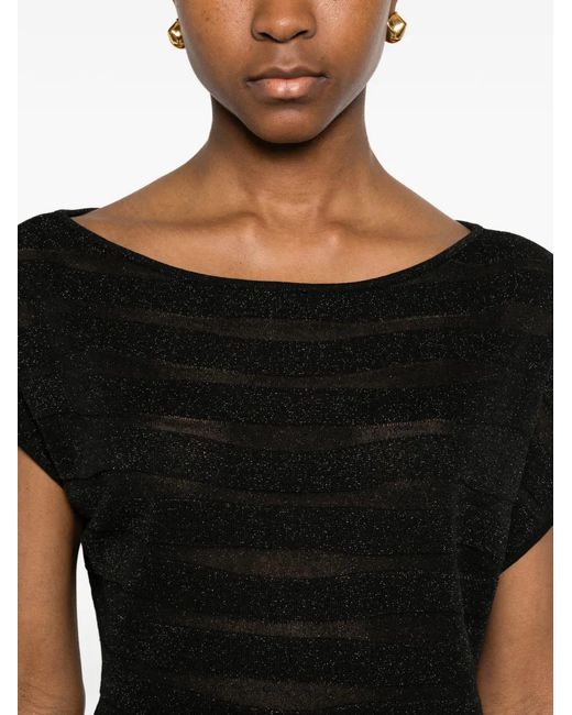 Neera Black Boat-Neck Knitted Top