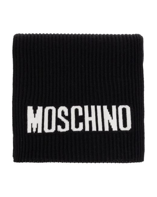 Moschino Black Ribbed Logo Scarf