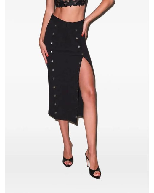 Fleur du Mal Black Undo Me Button-Embellished Slit-Detail Midi Skirt