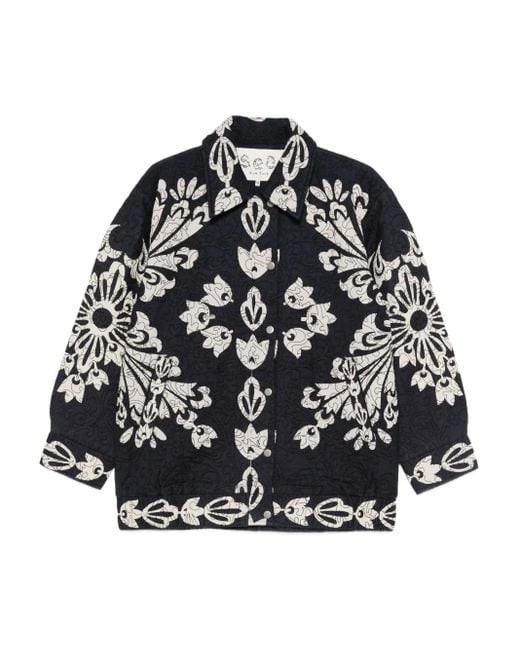 Sea Black Liliana Floral-Embroidered Quilted Jacket