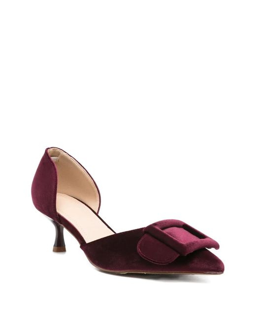 Twentyfourhaitch Red Buckled Pointed-Toe Pumps