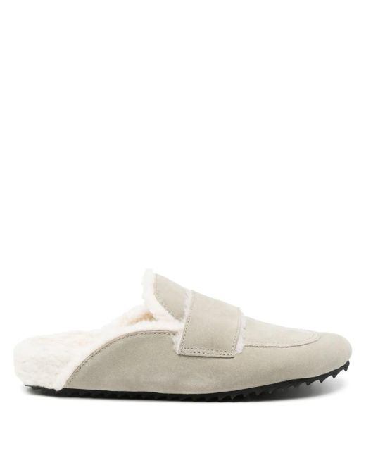 James Perse White Suede Faux-Shearling Slippers