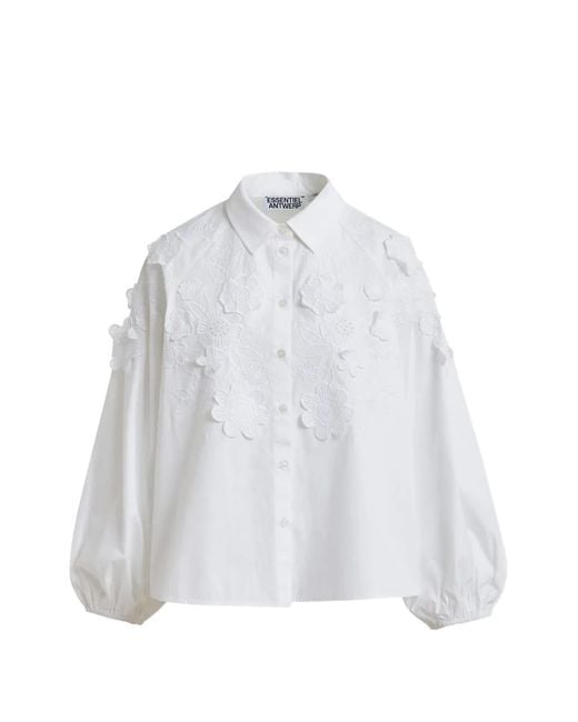 Essentiel Antwerp White Embroidered Balloon-Sleeve Shirt