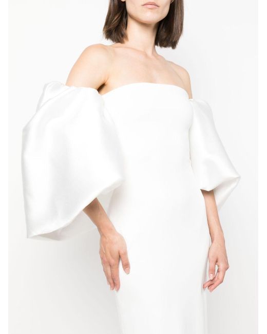 Solace London White Pia Puff-sleeve Maxi Dress