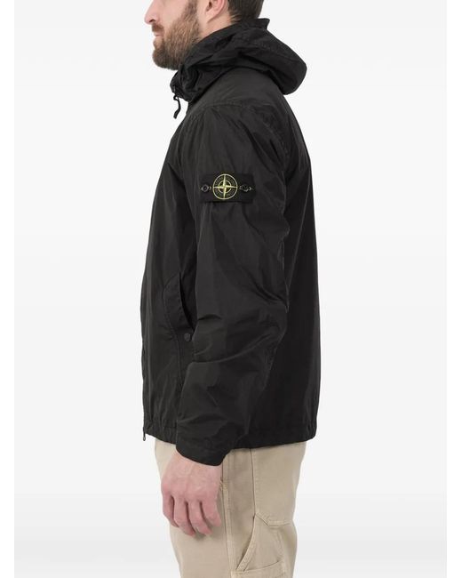 Stone Island Black Logo-Patch Hooded Jacket for men