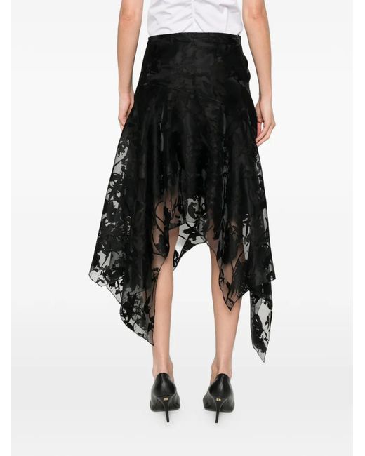 McQueen Black Flower Devoré Asymmetric Skirt