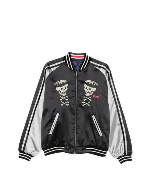 Deus Ex Machina Black Suka Skull-Embroidery Bomber Jacket for men