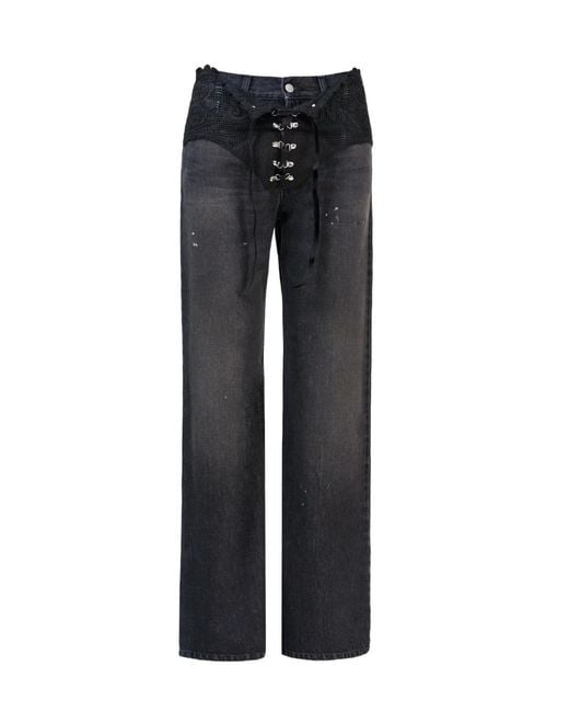 SEEN USERS Black Lace Craft Wide-Leg Jeans