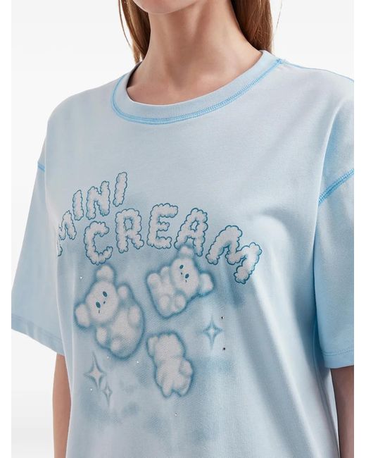 Mini Cream Blue Cloud-Print T-Shirt