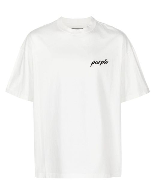 Purple Brand White Logo-embroidered Cotton T-shirt for men