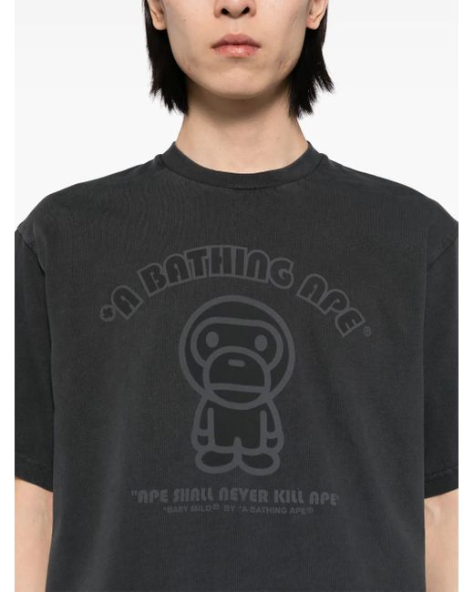 A Bathing Ape Black Garment-Dye Baby Milo T-Shirt for men
