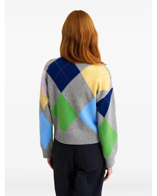 Pringle of Scotland Blue Argyle-Pattern Buttoned Cardigan