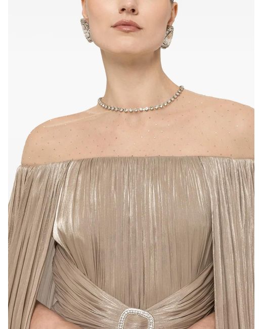 Nissa Natural Cape-Design Chiffon Maxi Dress