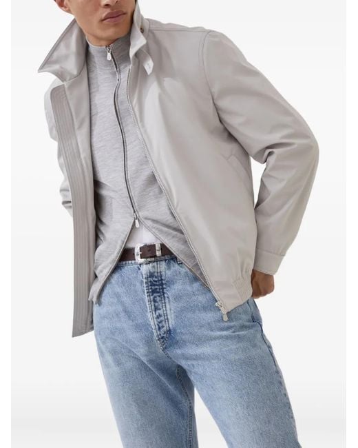 Brunello Cucinelli Gray Zip-Up Cashmere-Silk Jumper for men
