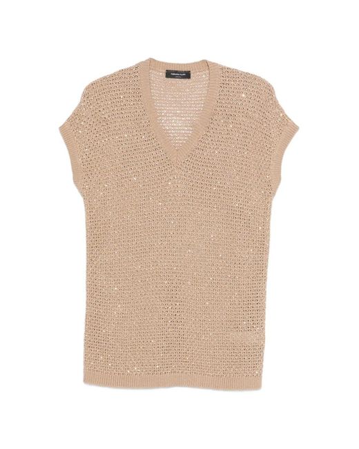 Fabiana Filippi Natural Sequin-Embellished V-Neck Vest