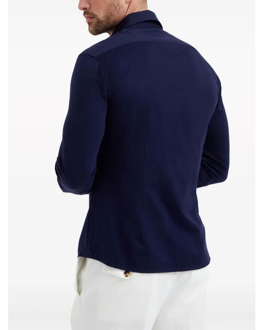 Brunello Cucinelli Blue Spread-Collar Cotton Shirt for men