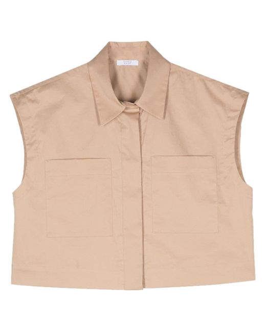 Peserico Natural Sleeveless Cotton Cropped Shirt