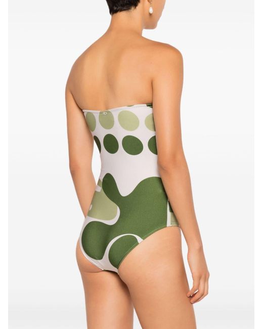 Adriana Degreas Green Geometric-print Strapless Swimsuit