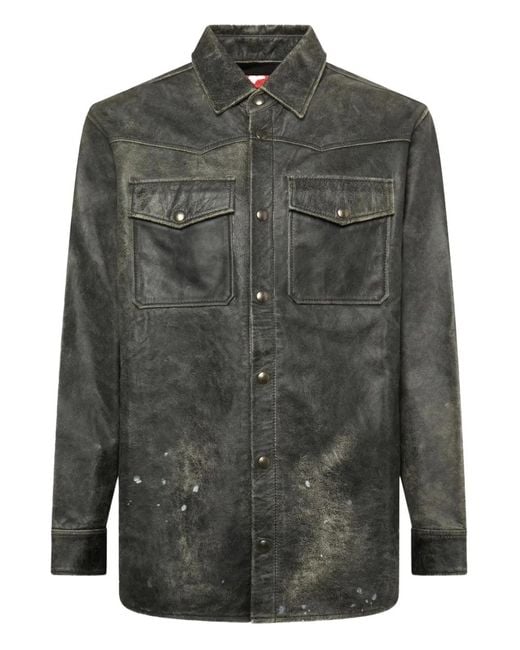 Kusikohc Gray Leather Shirt for men