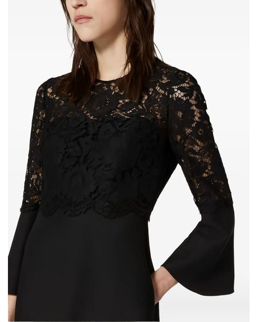 Valentino Garavani Black Lace-Paneled Flared Dress