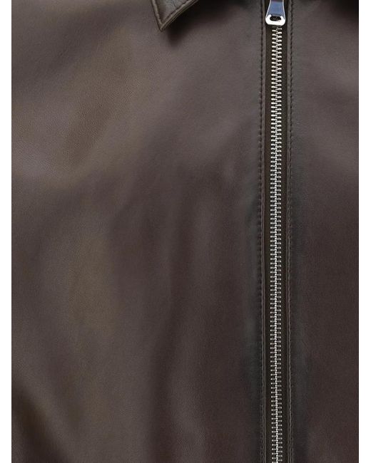 D'Amico Gray Zip Leather Jacket for men