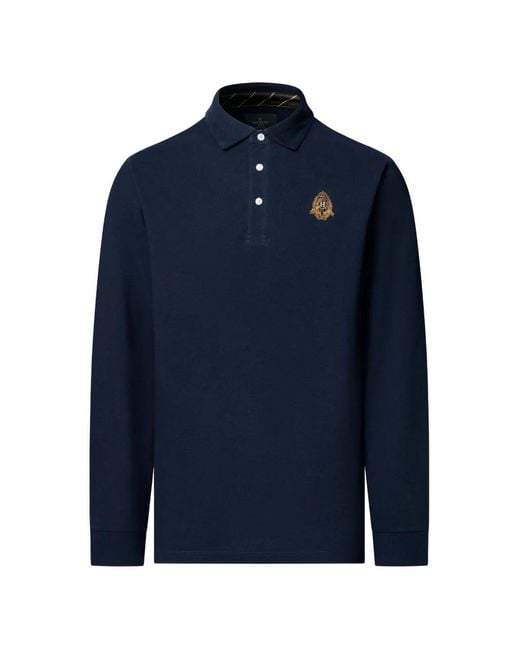 Hackett Blue Heritage Crest Long-Sleeve Polo Shirt for men