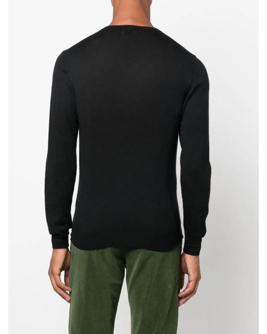 Fedeli Black V-Neck Long-Sleeve Jumper for men