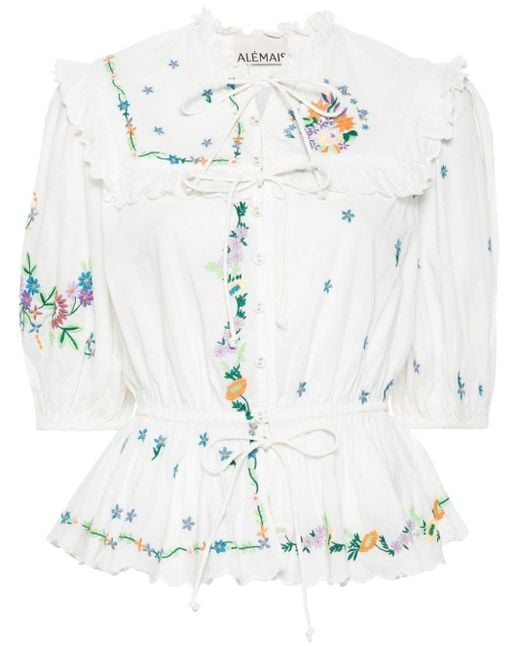 ALÉMAIS White Willa Floral-embroidery Blouse