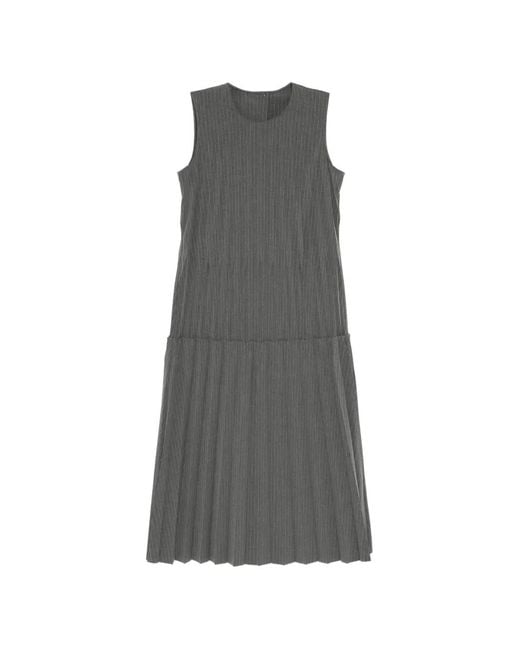 JNBY Gray Pleated Striped Dress